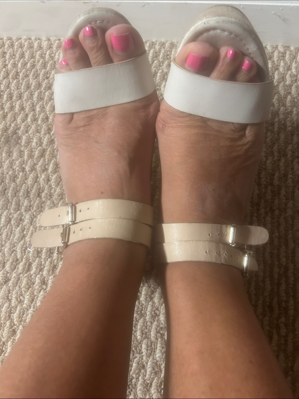Elliott Lucca Cream and White Double-Strap Sandals